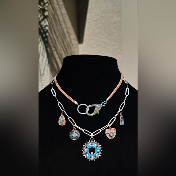 Bohemian Turquoise and Silver Necklace Set - Picture 2 of 3